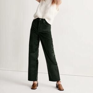 MADEWELL Perfect Vintage Wide-Leg Pant Corduroy Deep Forest Green Sz 29 $108 C6